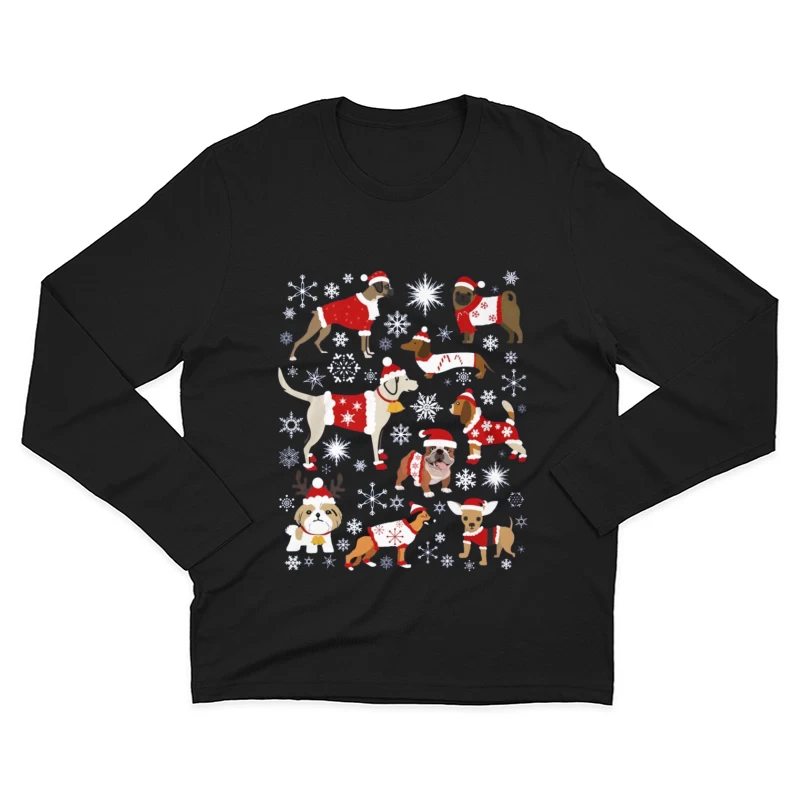 Chiens de Noël en pulls et chapeaux Homme Manches Longues T-Shirt