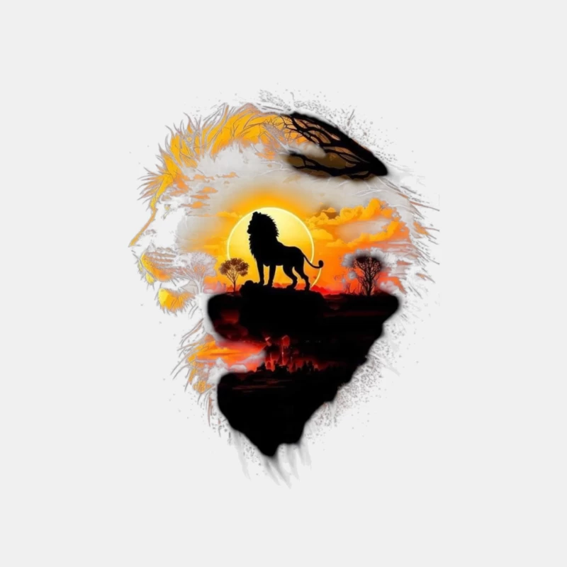 Majestic Lion Silhouette with Sunset Landscape Male Tank Top