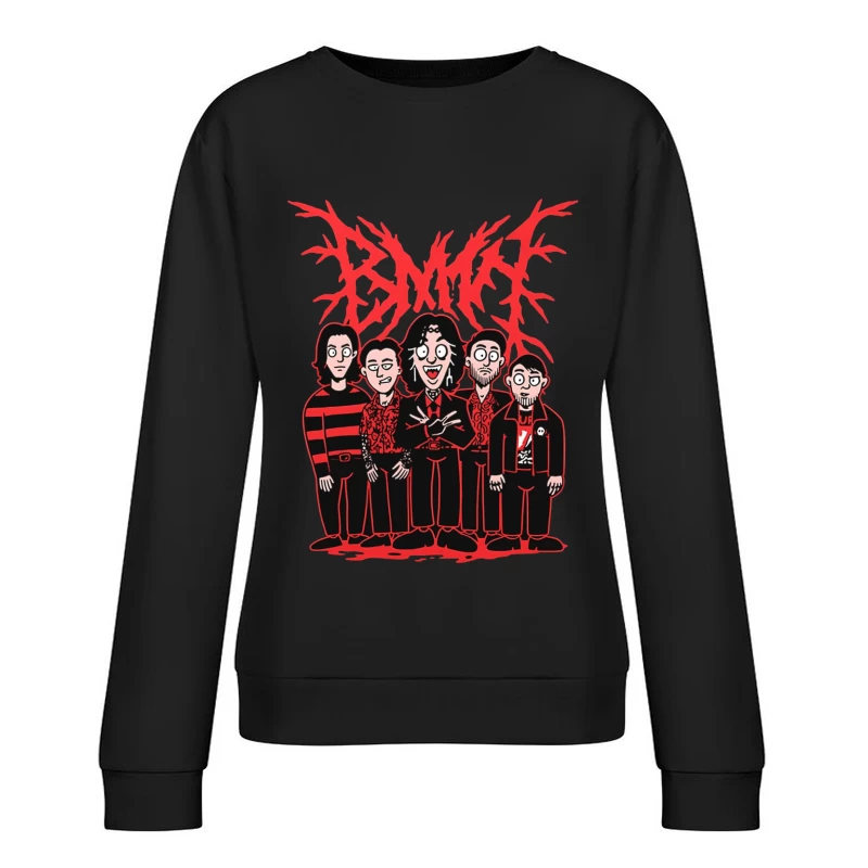 Gothic Rock Band Cartoon in Red and Black Style Female Pullover Sweatshirt