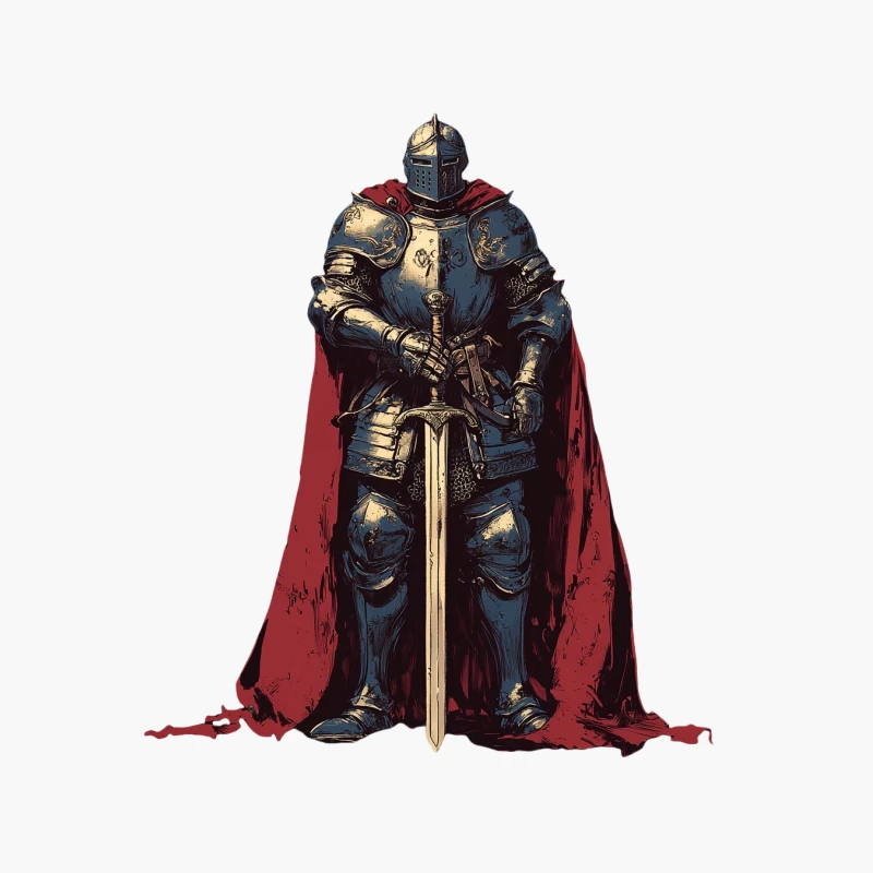 Medieval Knight in Shining Armor with Red Cape Cotton Tote Bag