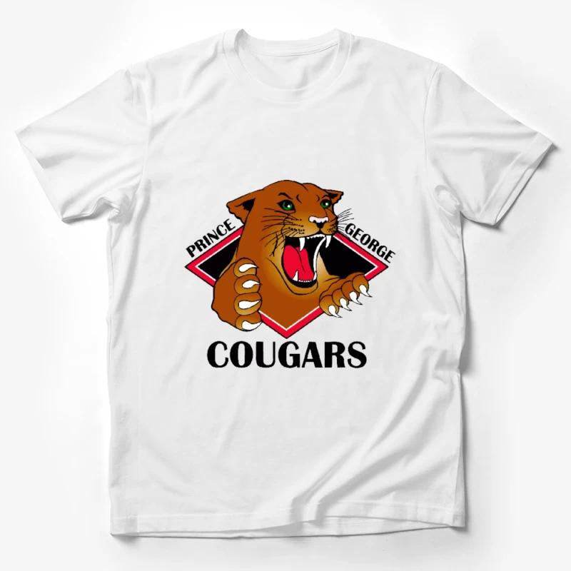 Prince George Cougars Sports Team Logo with Fierce Cougar Mascot Male T-Shirt