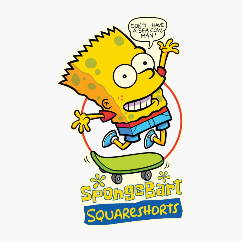 SpongeBart Squareshorts Skateboarding Character Cotton Tote Bag