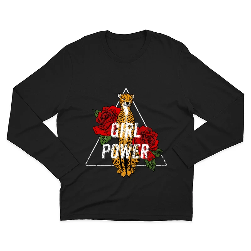 Félin et Roses : Pouvoir Féminin Homme Manches Longues T-Shirt