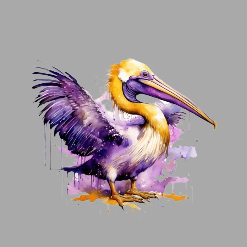 Colorful Watercolor Illustration of a Pelican Male Pullover Hoodie