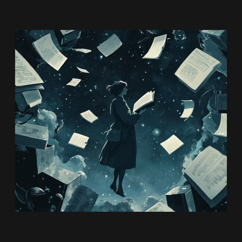 Surreal Literary Journey: Floating Through a Book-Filled Night Sky Mouse Pad