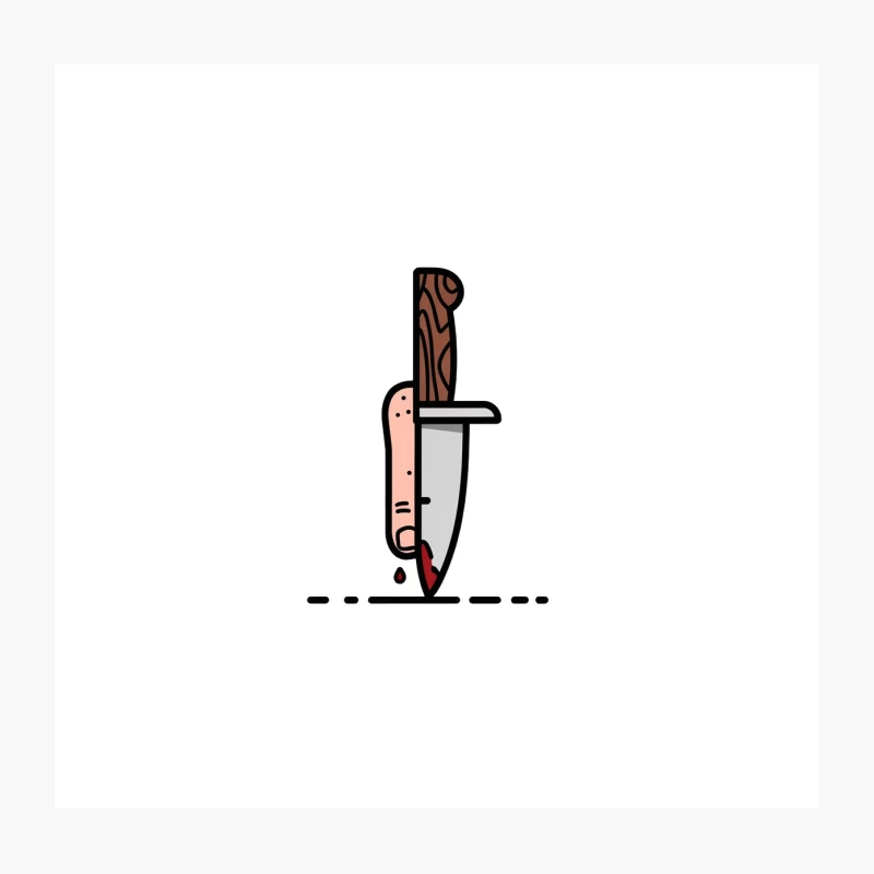 Cartoon Knife with Blood: Minimal Illustration of Violence Throw Pillow