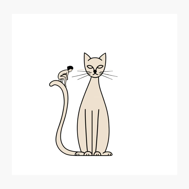 Minimalist Cartoon Cat: Simple Line Drawing in Beige Throw Pillow