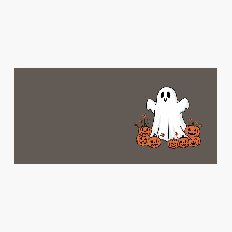 Cute Cartoon Ghost with Halloween Pumpkins and Autumn Flowers Coffee Mug