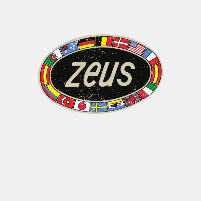 Zeus International Vintage Logo with National Flags Border Male Tank Top