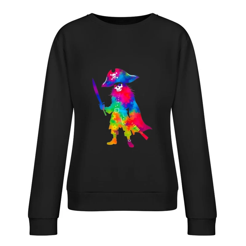 Colorful Pirate Skeleton with Sword Female Pullover Sweatshirt