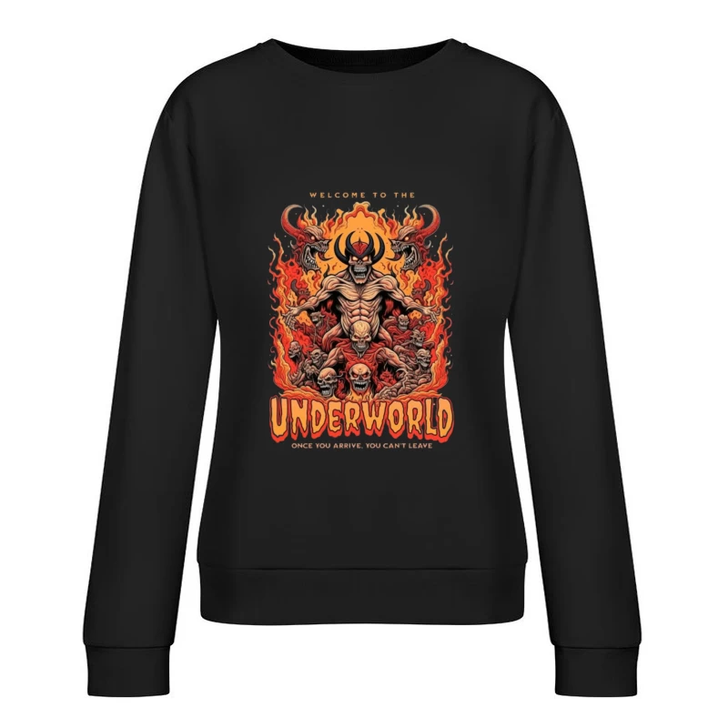 Welcome to the Underworld: Demonic Horror Art with Flaming Skulls Female Pullover Sweatshirt