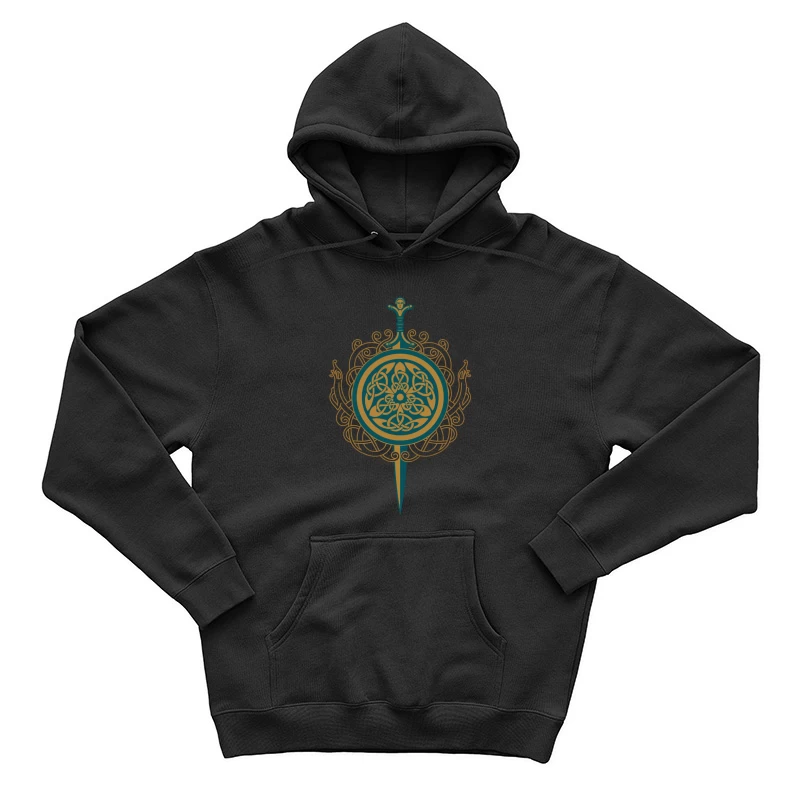 Intricate Celtic Knot Shield and Sword Design Male Pullover Hoodie