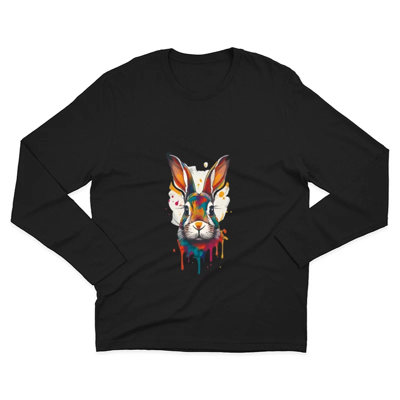 Bunte Kaninchenkunst mit Aquarelleffekten Herren Langarm T-Shirt