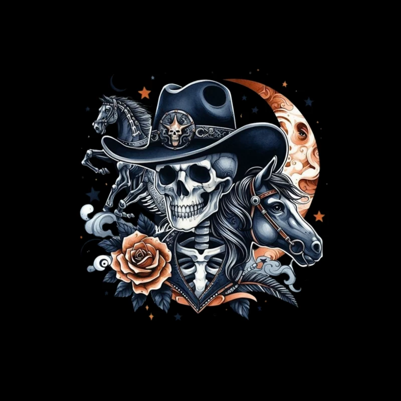 Skeleton Cowboy with Horses and Floral Elements Mouse Pad