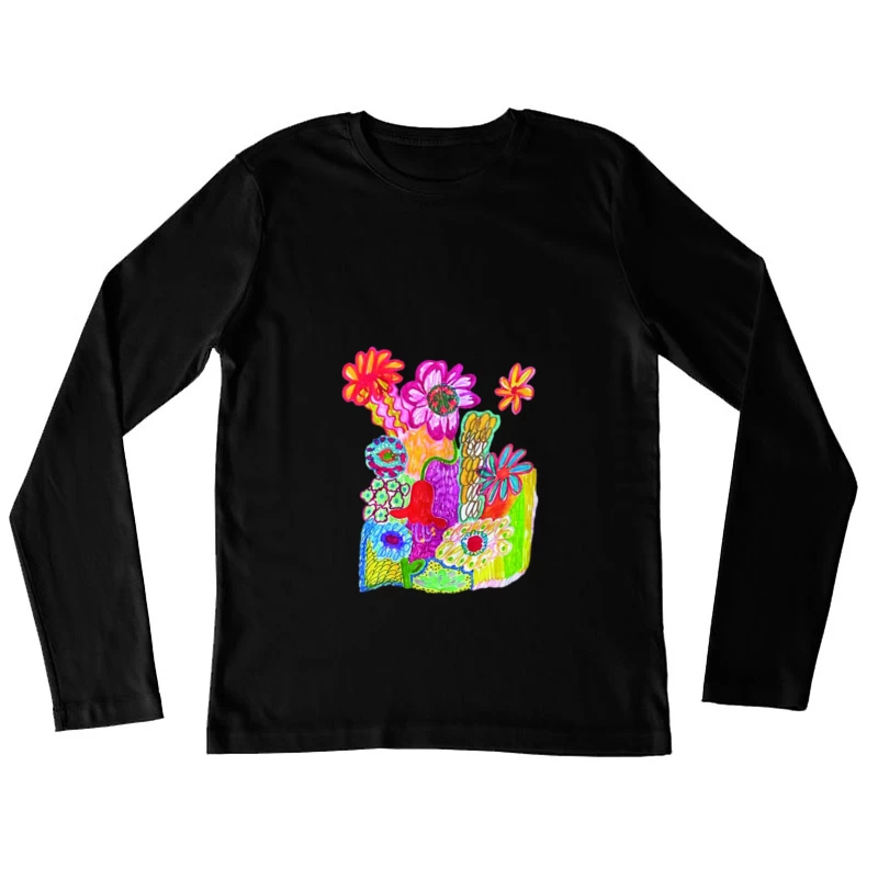 Bunte Blumenkollage Damen Langarm T-Shirt