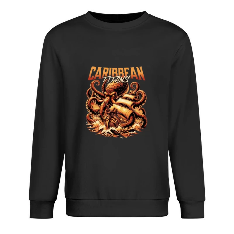 Giant Caribbean Octopus Attacking Sailing Ship Illustration Male Pullover Sweatshirt