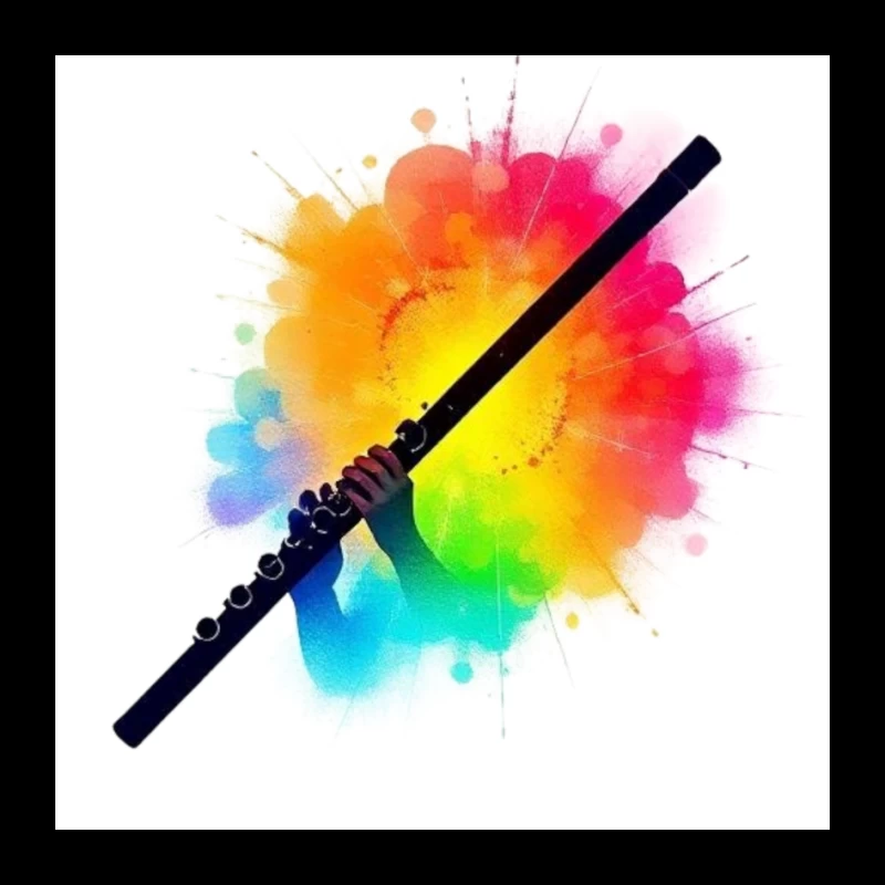 Rainbow Flute with Colorful Watercolor Splash Effect Pin