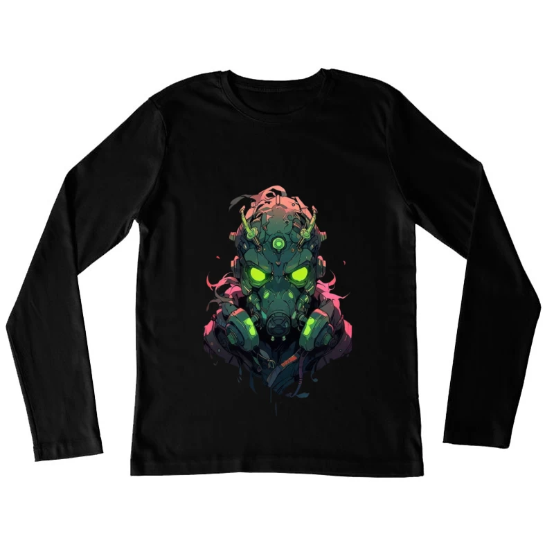 Futuristic Cyberpunk Character with Neon Gas Mask Female Long Sleeve T-Shirt