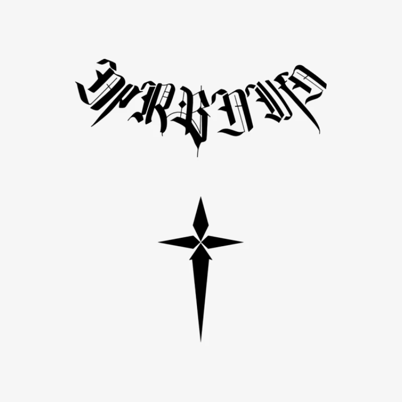 Gotische Schrift und stilisiertes Kreuz Herren Langarm T-Shirt