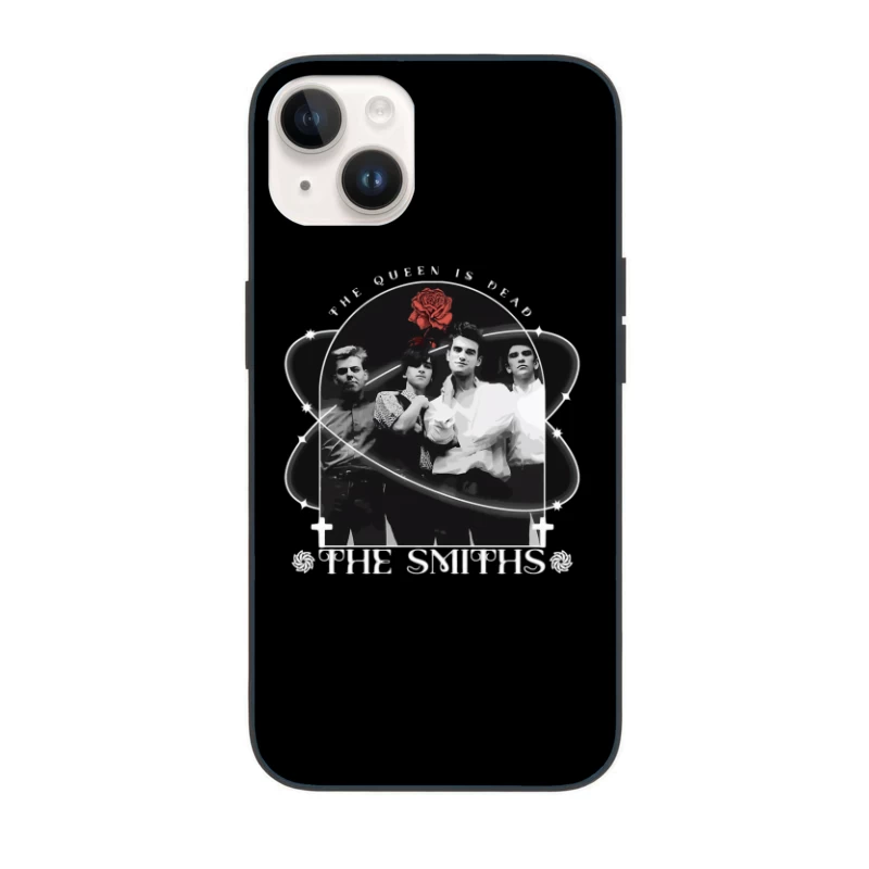 The Smiths - Vintage Black and White Band Portrait with Red Rose iPhone Case