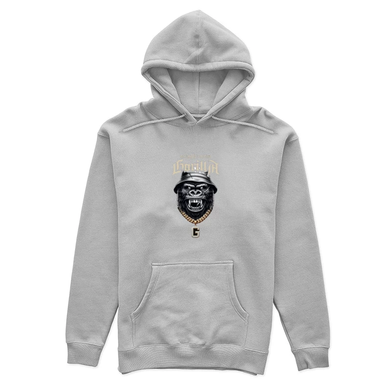 Aggressive Gorilla in Bucket Hat with Gold Chain Street Art Design Female Pullover Hoodie