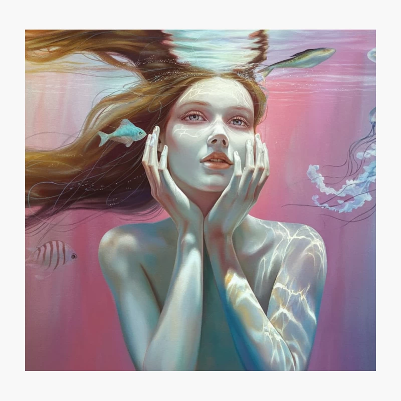 Surreal Underwater Fantasy: Mermaid and Jellyfish Throw Pillow