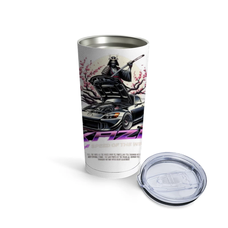 Samurai Warrior Honda S2000 with Cherry Blossoms in Anime Style Travel Mug