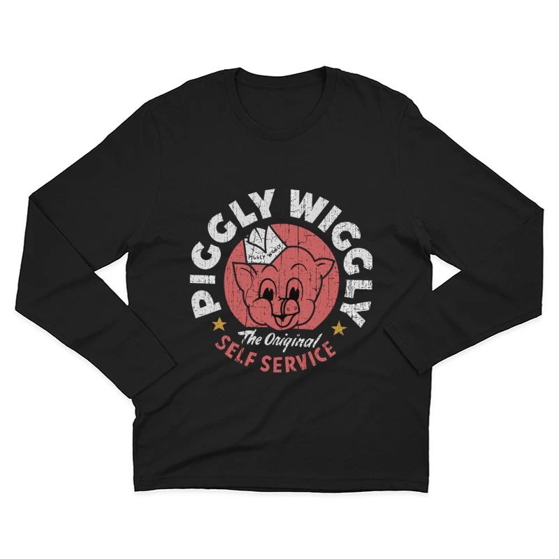 Vintage Pig Self Service Restaurant Logo Design Male Long Sleeve T-Shirt