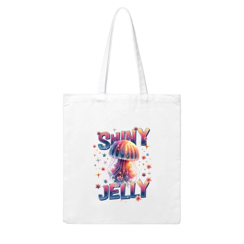 Shiny Jelly: Whimsical Watercolor Jellyfish Typography Art Cotton Tote Bag