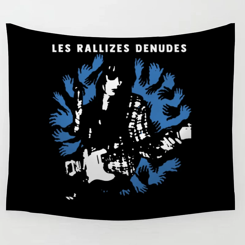 Abstract Blue Hands Map Artwork by Les Rallizes Denudes Tapestry