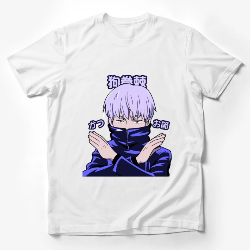 Anime Charakter mit lila Haaren und blauer Kleidung Herren T-Shirt