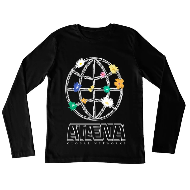 Athena Global Network Logo mit Blumen Damen Langarm T-Shirt
