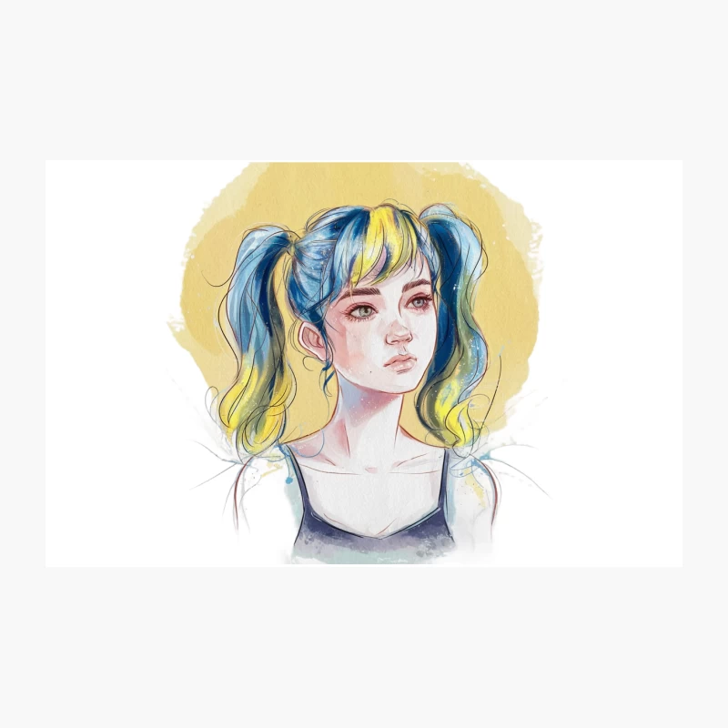 Anime-Inspired Portrait of Blue-Haired Girl with Pigtails Travel Mug