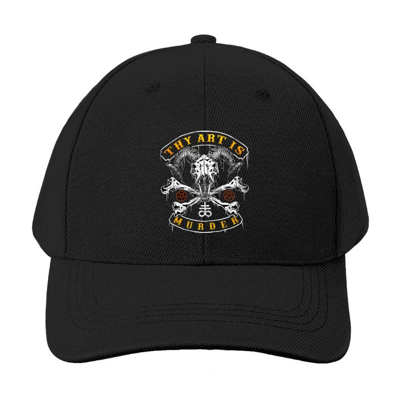 Gothic Art with Skull and Pentagrams Typography Design Baseball Cap