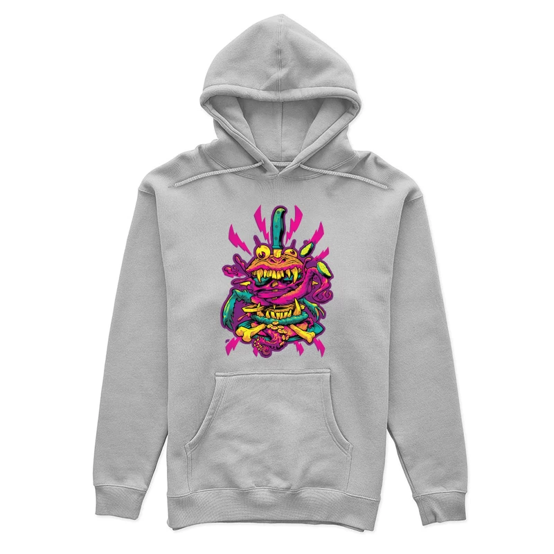 Colorful Grotesque Monster with Knife Female Pullover Hoodie