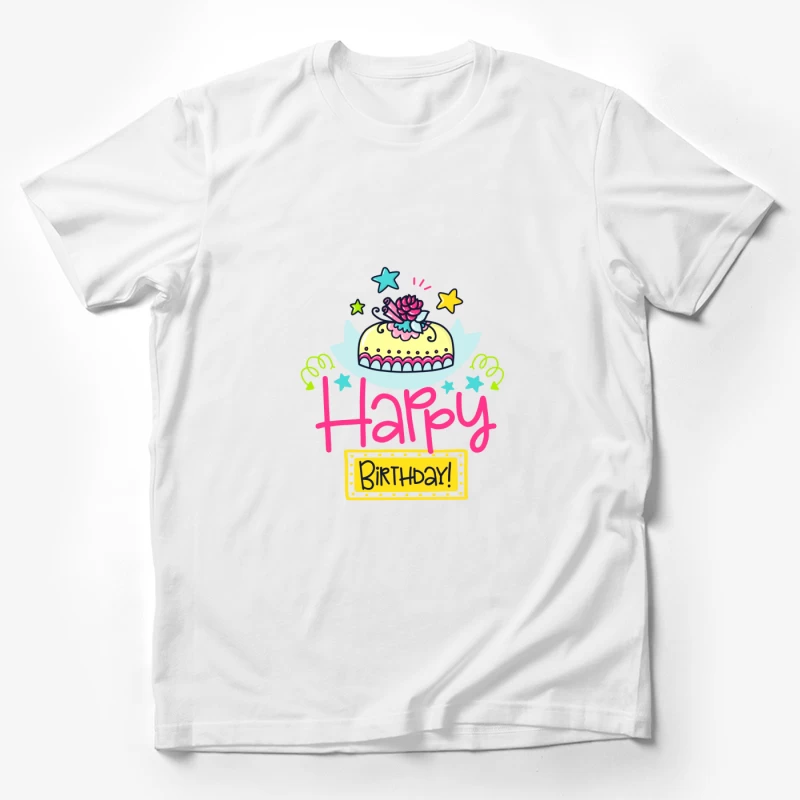Carte d'anniversaire colorée avec gâteau et étoiles Homme T-Shirt