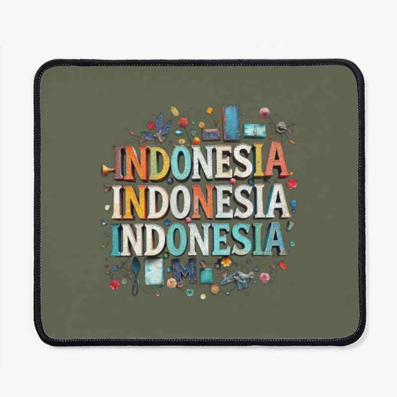 Artistic Typography Design of Indonesia with Colorful Decorative Elements Mouse Pad