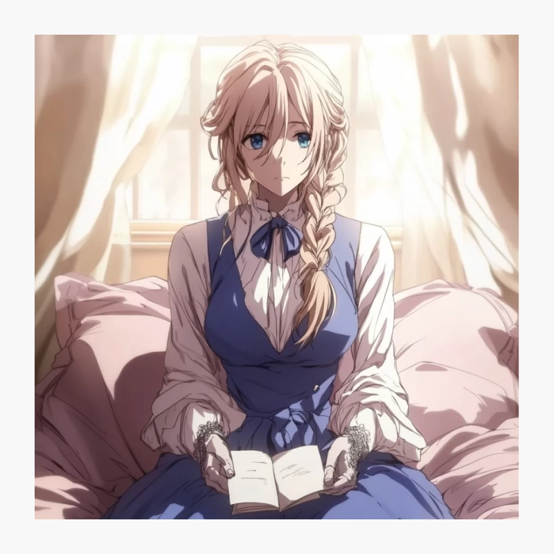 Blonde Anime Girl Reading in Sunlit Bedroom Pin