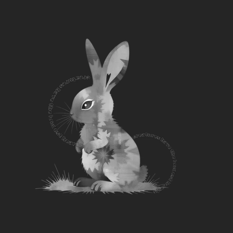 Grayscale Digital Art Illustration of a Sitting Rabbit Male Pullover Sweatshirt