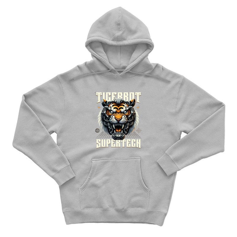 Cybernetic Tiger Head with Futuristic Tech Enhancement Male Pullover Hoodie