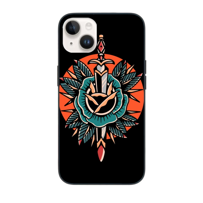 Decorative Sword and Rose Illustration iPhone Case