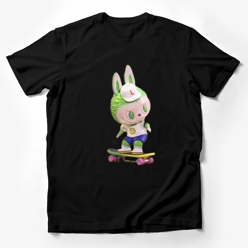Grüne Häschenfigur auf Skateboard Herren T-Shirt
