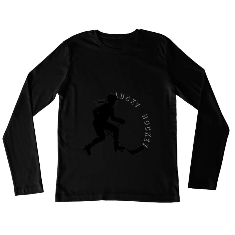 Female Hockey Player Silhouette in Action Female Long Sleeve T-Shirt