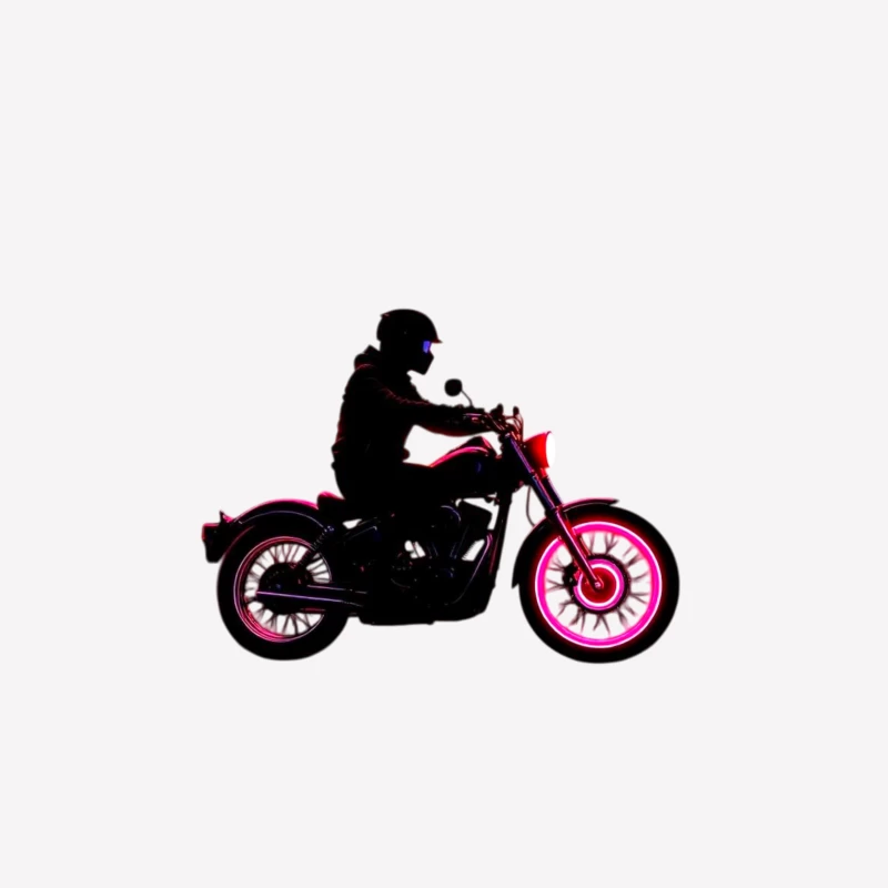 Silhouetted Motorcycle Rider with Neon Red Accents Female T-Shirt