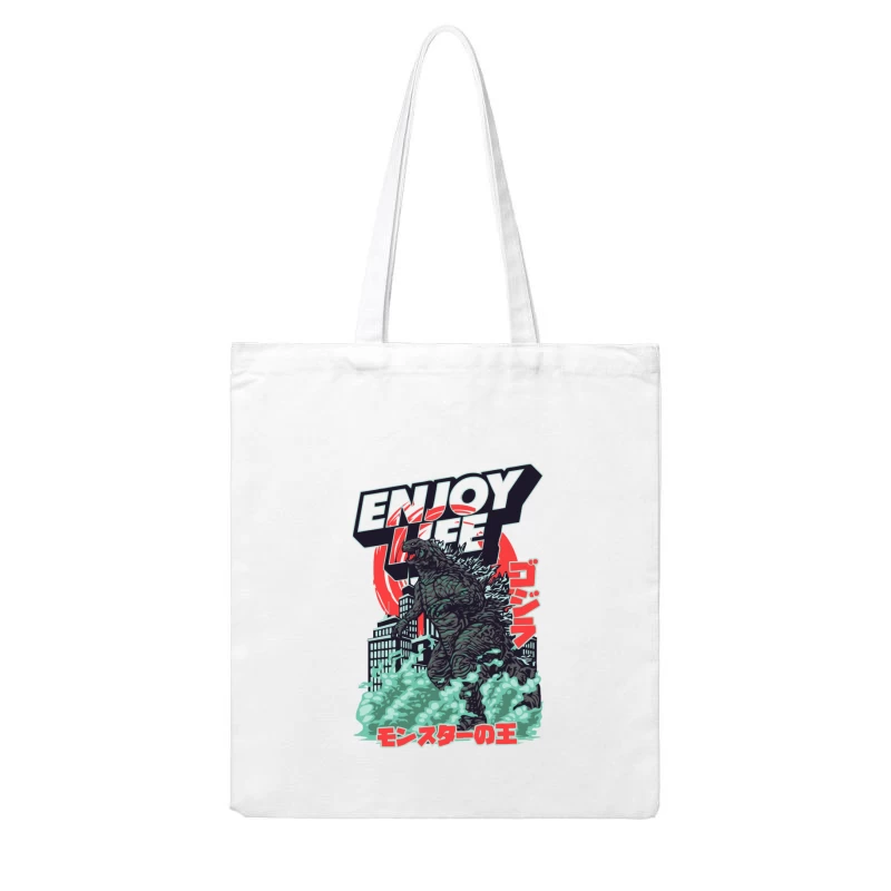 Godzilla Enjoy Life Graphic Cotton Tote Bag