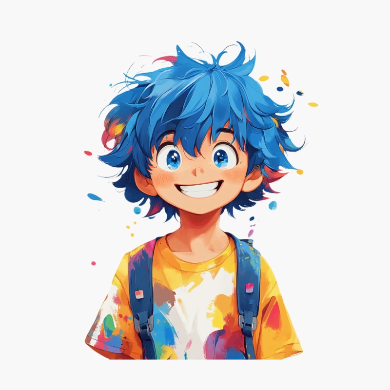 Cheerful Anime Boy with Blue Hair in Colorful Attire Cotton Tote Bag