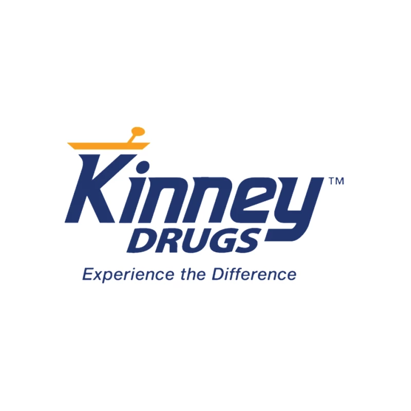 Kinney Drugs Pharmacy Logo with Blue Text and Orange Accent Pin