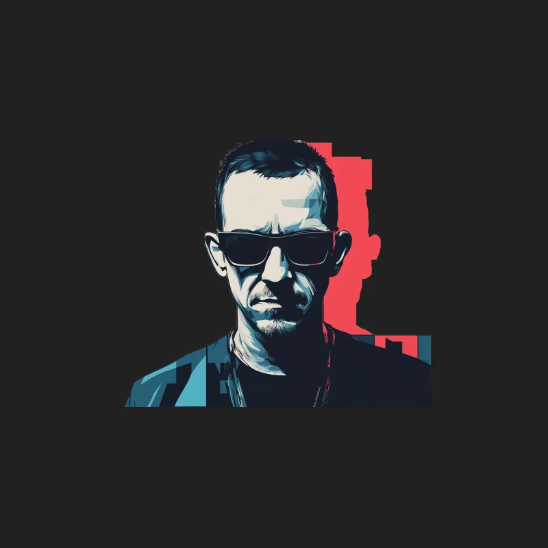 Linkin Park Stylized Portrait: Man with Sunglasses in Blue Tones Bucket Hat