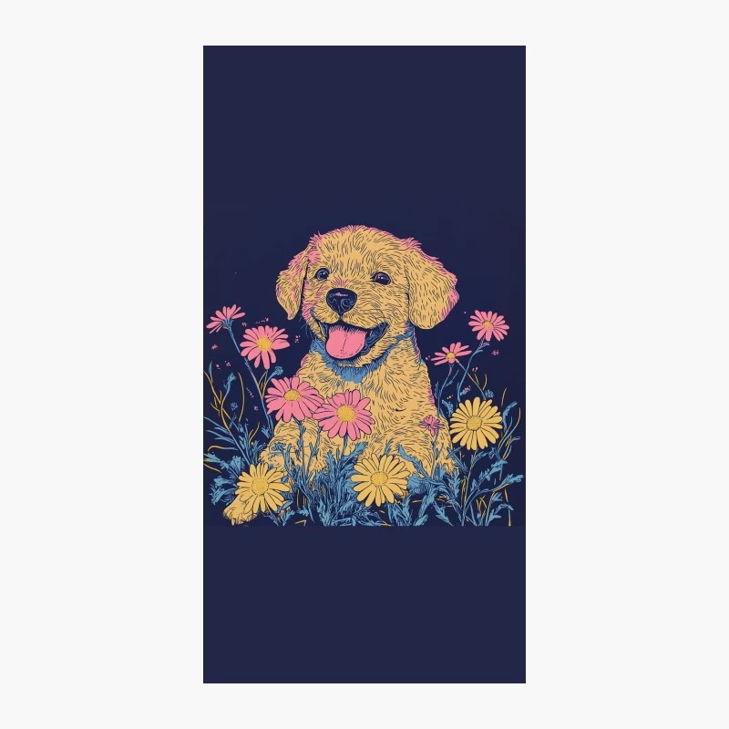 Cheerful Golden Retriever Portrait Amidst Colorful Floral Illustration iPhone Case