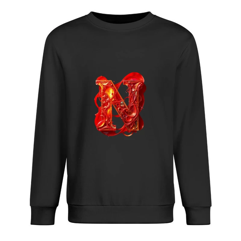 Abstract 3D Liquid Letter N in Vibrant Red Male Pullover Sweatshirt